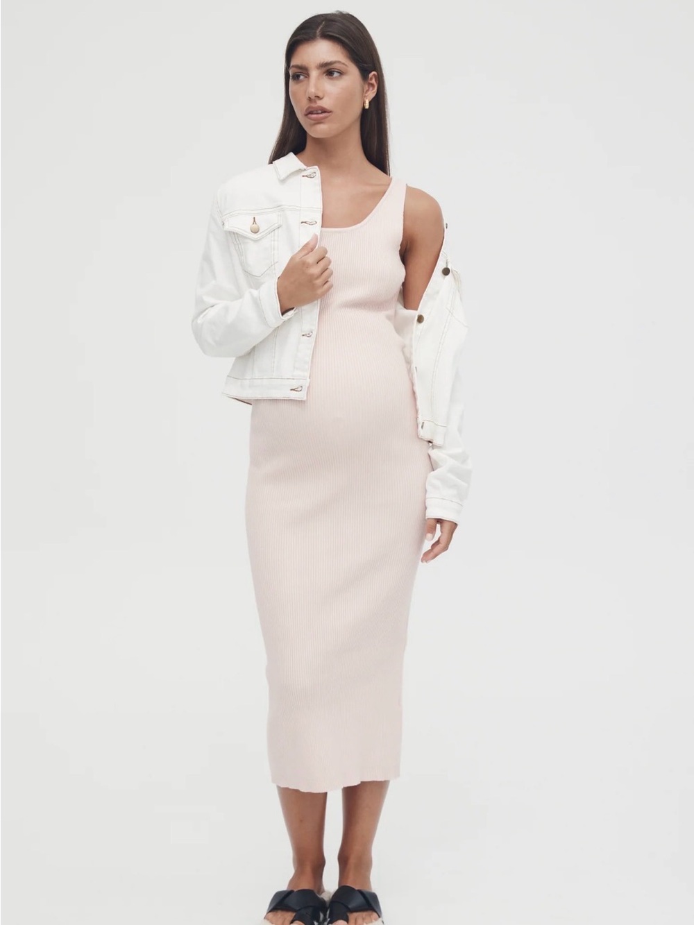 Legoe heritage coastline maternity knit tank dress blush pink scoop neck midi S